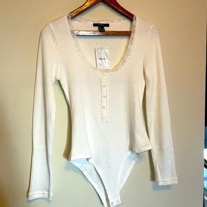 Lace trim button up bodysuit, size L,